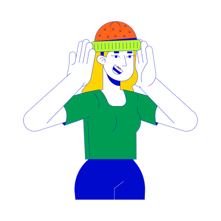 Blonde caucasian woman with knitted hat  Illustration