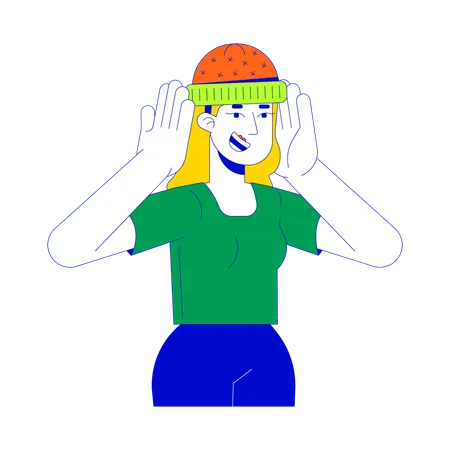 Blonde caucasian woman with knitted hat  Illustration