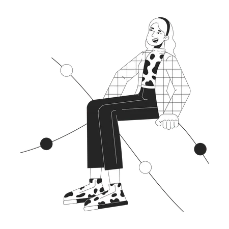 Blonde Female Sitting On Charts Black And White 2 D Line Cartoon Character Caucasian Woman Smiling Isolated Vector Outline Person Stylish Lady Trader Analytics Monochromatic Flat Spot Illustration Illustration