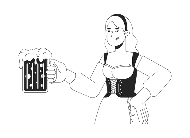 Blonde Frau hält schaumigen Bierkrug  Illustration