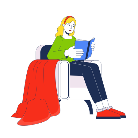 Blonde Frau liest Buch im gemütlichen Sessel  Illustration