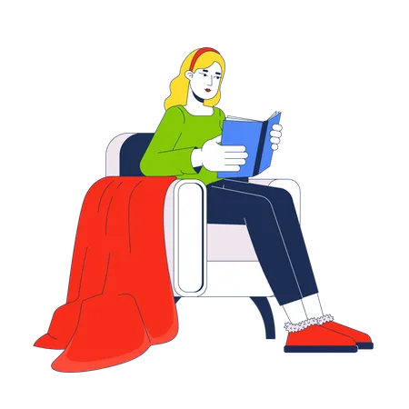 Blonde Frau liest Buch im gemütlichen Sessel  Illustration