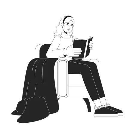 Blonde Frau liest Buch im gemütlichen Sessel  Illustration