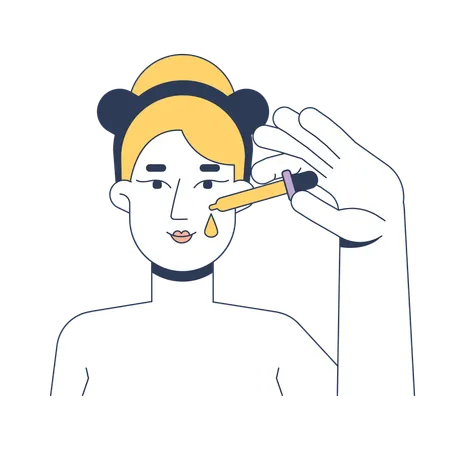 Blonde Frau trägt Gesichtsserum mit Pipette auf  Illustration