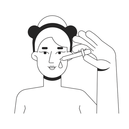 Blonde Frau trägt Gesichtsserum mit Pipette auf  Illustration