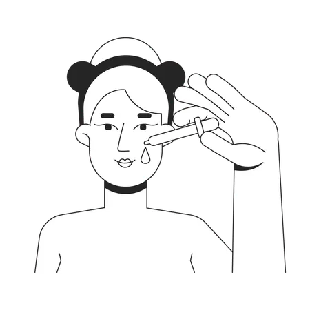 Blonde Frau trägt Gesichtsserum mit Pipette auf  Illustration