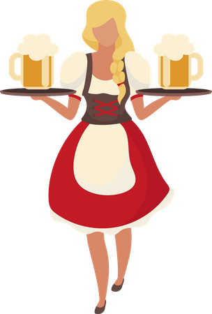 Blonde Kellnerin mit Bier  Illustration