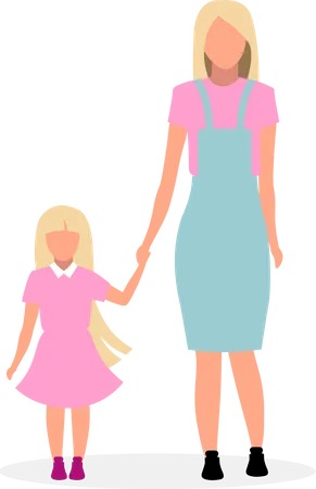 Blonde mother with cute daughter Illustration