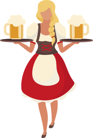 Blonde waitress with beer Illustration