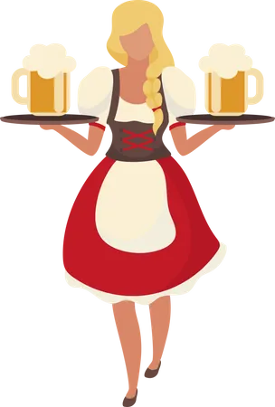 Blonde waitress with beer  Illustration