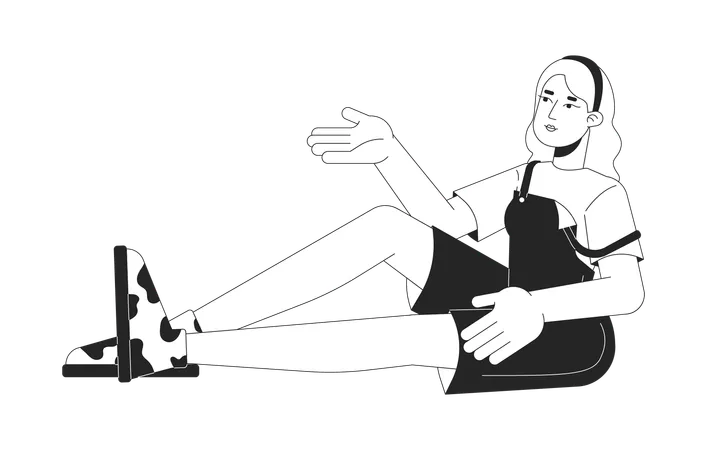 Blonde Woman Gesturing While Sitting Black And White 2 D Line Cartoon Character Relaxed Female Communicating Isolated Vector Outline Person Chilling Out Time Monochromatic Flat Spot Illustration Illustration