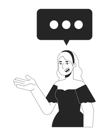 Blonde woman gesturing with chat bubble three dots  Illustration