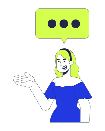 Blonde woman gesturing with chat bubble three dots  Illustration