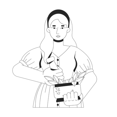乳鉢と乳棒で新鮮なハーブを挽く金髪の女性  イラスト