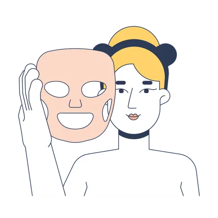 Blonde woman holding facial sheet mask  Illustration
