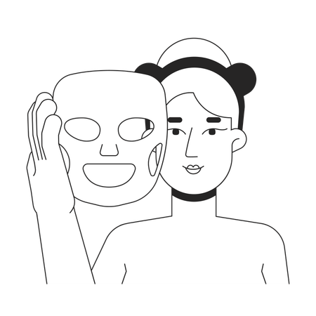 Blonde woman holding facial sheet mask  Illustration