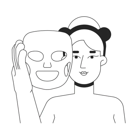 Blonde woman holding facial sheet mask  Illustration