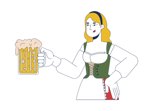 Blonde woman holding frothy beer mug  Illustration