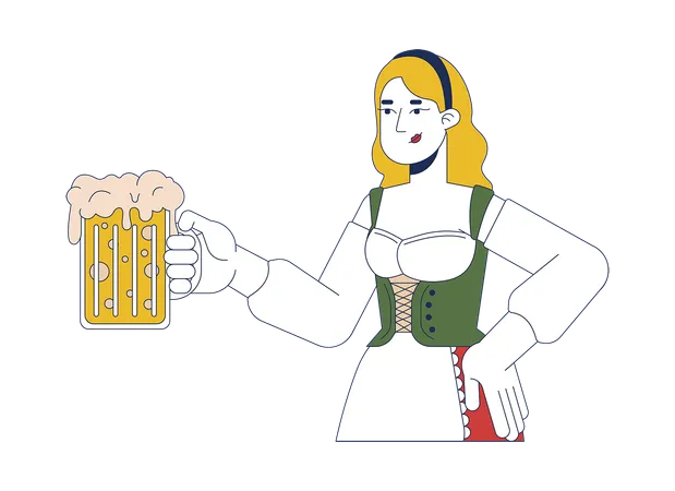 Blonde woman holding frothy beer mug  Illustration