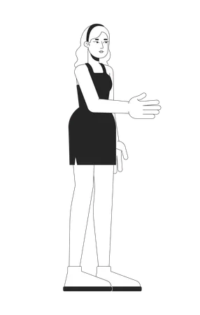Blonde woman in green dress extending hand for handshake  Illustration