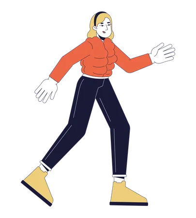 Blonde Woman Jogging In Cold Weather 2 D Linear Cartoon Character Caucasian Female Athlete Isolated Line Vector Person White Background Sportswoman Running In Winter Color Flat Spot Illustration Illustration