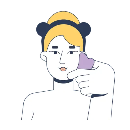 Blonde woman massaging face with gua sha tool  Illustration