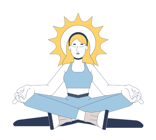 Blonde woman meditating in lotus pose with sun halo  Illustration
