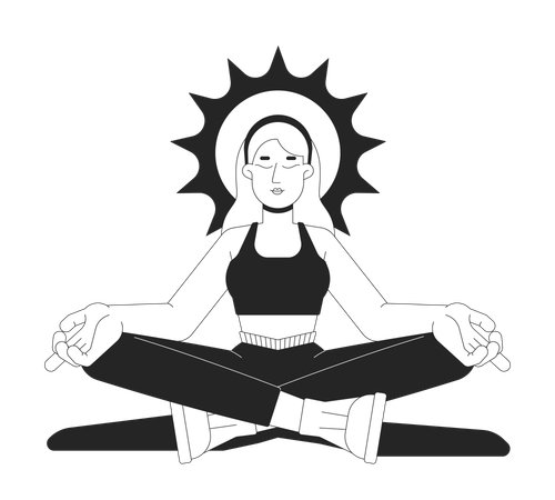 Blonde woman meditating in lotus pose with sun halo  Illustration