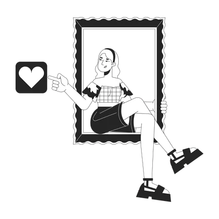 Blonde Woman Reacts To Post On Social Media Black And White 2 D Line Cartoon Character Caucasian Female In Frame Isolated Vector Outline Person Active User Monochromatic Flat Spot Illustration Illustration