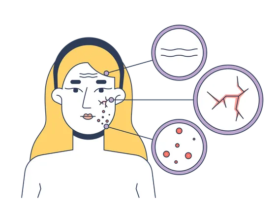 Blonde woman skin problems face diagram  Illustration