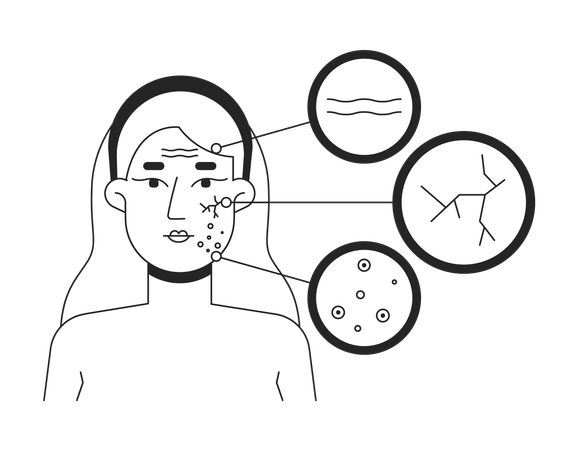Blonde woman skin problems face diagram  Illustration