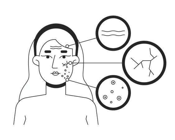 Blonde woman skin problems face diagram  Illustration
