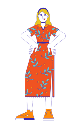 Blonde woman standing with hands on hips  Illustration