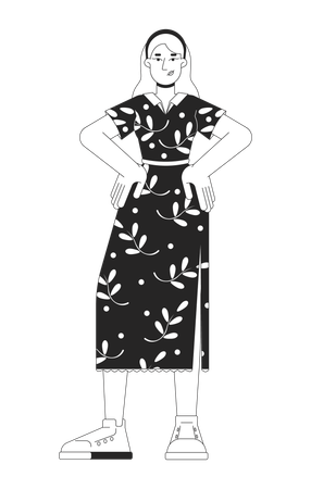 Blonde woman standing with hands on hips  Illustration