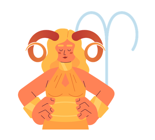 Blonde woman with twisted horns  Illustration