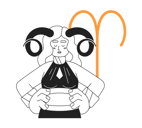 Blonde woman with twisted horns  Illustration