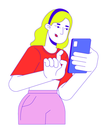 Blonde young woman typing mobile phone  Illustration