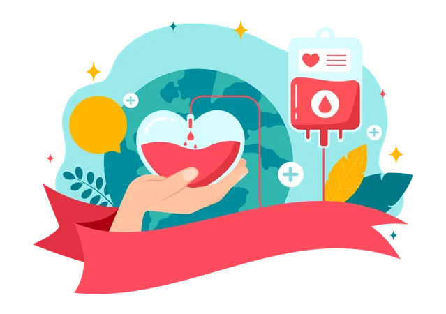 World Blood Donor Day Vector Illustration On June 14 With Human Donated Bloods For Give The Recipient In Save Life In Flat Cartoon Background Illustration