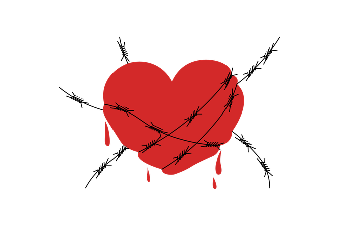 Bloody heart symbol with wire  Illustration