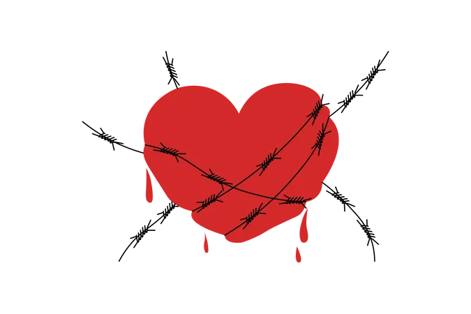 Bloody heart symbol with wire  Illustration