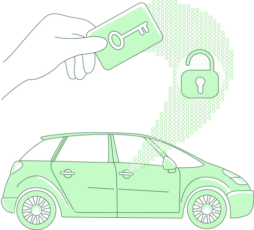 Segurança de bloqueio sem chave no carro usando NFC  Ilustração