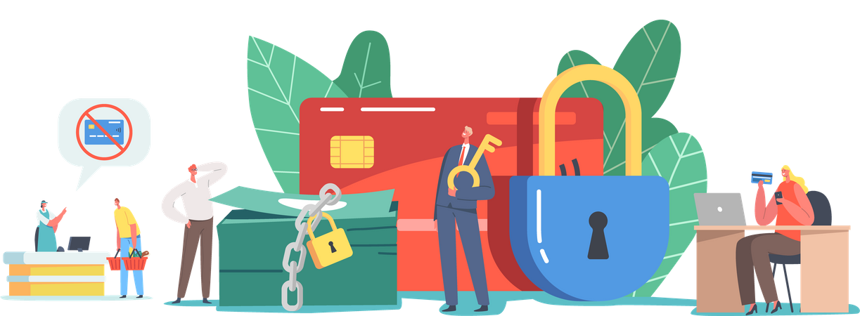Bloquer la carte de crédit pendant les achats ou les transactions en ligne  Illustration