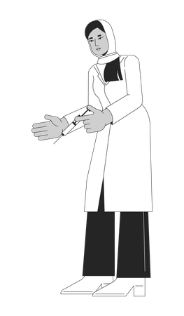Médecin musulman en blouse de laboratoire tenant une seringue  Illustration