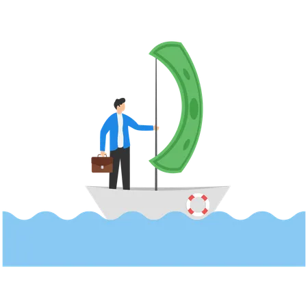 Blow The Boat Away From The Sharks Business Vector Illustration Concept Illustration