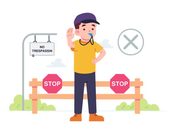 Blow whistle and raise hand forbidden  Illustration