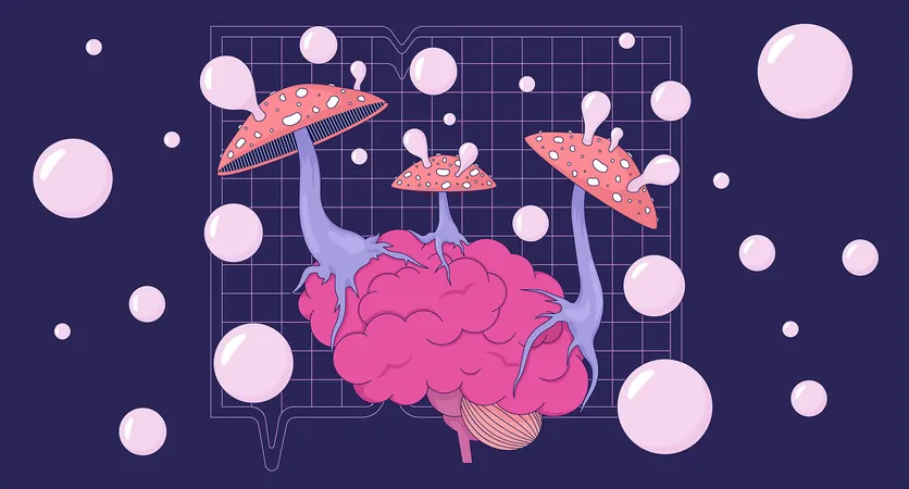 Blowing bubbles trippy mushrooms  Illustration