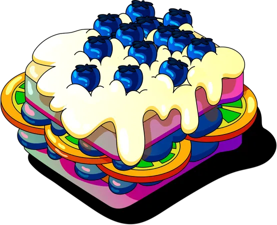 Bursting With Blueberries This Cake Illustration Captures A Whimsical Delight With Cream Layers And A Colorful Base Ideal For Any Project Needing A Touch Of Sweetness And Whimsy 일러스트레이션
