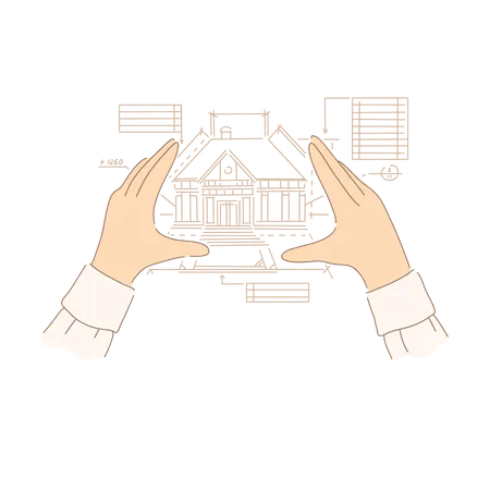 Creator Arms Metaphor Architect Envisioning Future House Blueprint Measurements Of Building Project Banner Engineer Designs Cottage Construction Concept Cartoon Sketch Flat Vector Illustration イラスト