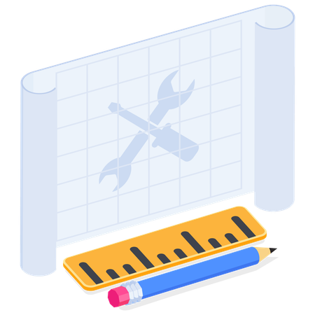 Blueprint with Tools and Drafting Instruments  Illustration