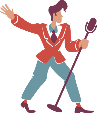 Blues jazz singer posing with microphone  Illustration